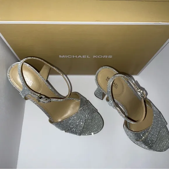 NWT Michael Kors • Leona Platform Heels (silver rhinestones)