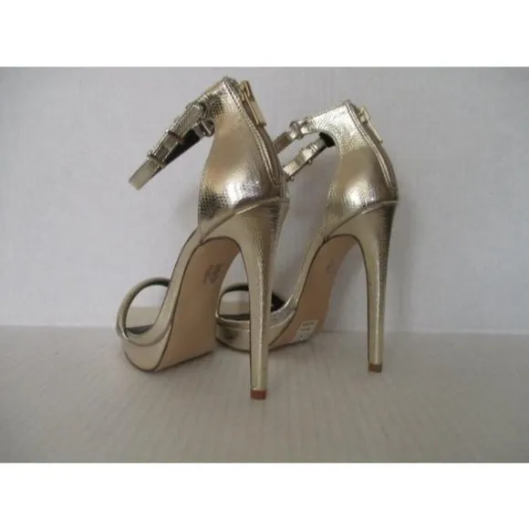 NWT River Island Gold SAARA Metallic Open Toe Heels no box