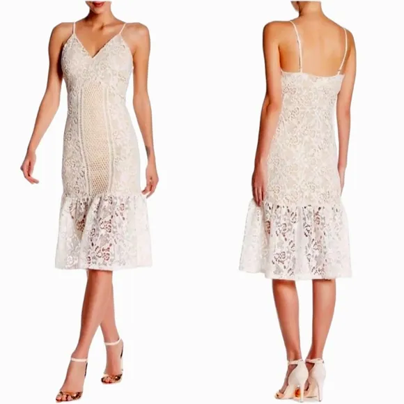 Nwt Romeo &amp; Juliet Couture Creme Embroidered Floral Lace/Geometric Midi Dress