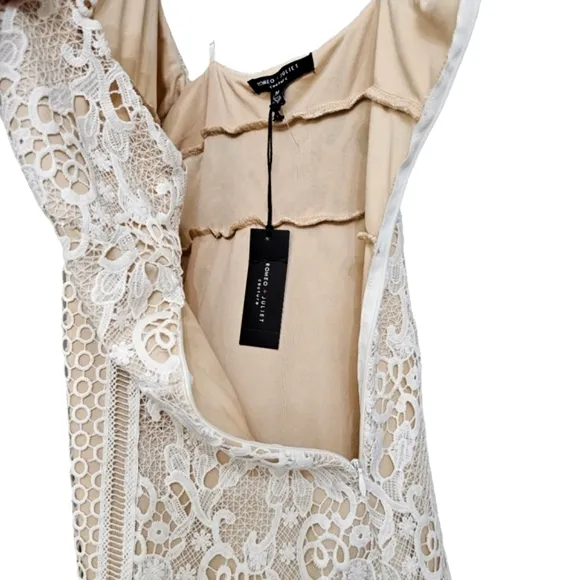 Nwt Romeo &amp; Juliet Couture Creme Embroidered Floral Lace/Geometric Midi Dress