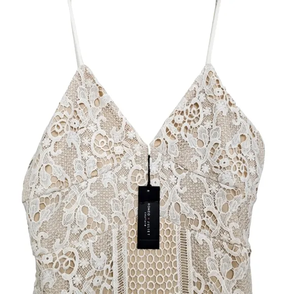 Nwt Romeo &amp; Juliet Couture Creme Embroidered Floral Lace/Geometric Midi Dress