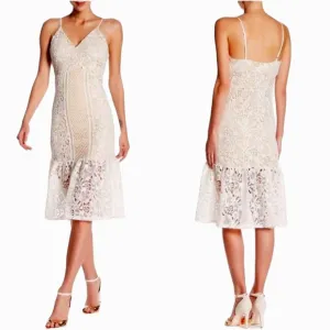Nwt Romeo &amp; Juliet Couture Creme Embroidered Floral Lace/Geometric Midi Dress