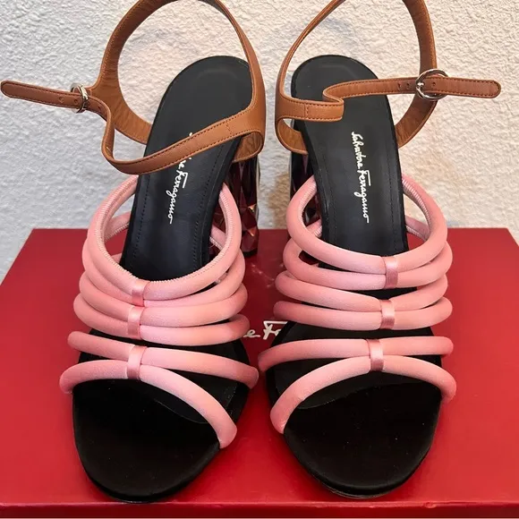 NWT Salvatore Ferragamo Amalia Pink Block X5 Heels