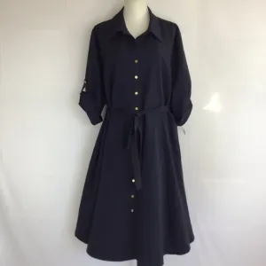 NWT- SHARAGANO (NY) WOMEN DEEP NAVY BLUE COLLARD BUTTON DOWN SHIRT DRESS SZ 24W