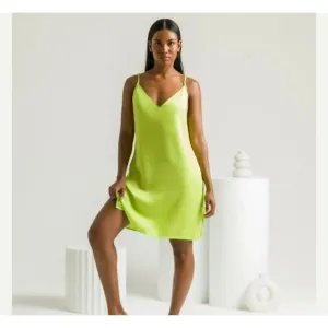 NWT Silky Bamboo Slip Dress Lime Green Soft Cooling Fabric, Date Night, Size XS