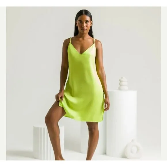 NWT Silky Bamboo Slip Dress Lime Green Soft Cooling Fabric, Date Night, Size XS