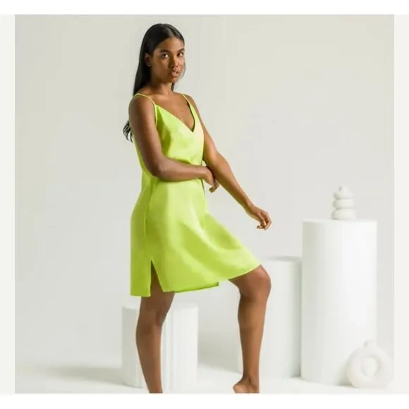 NWT Silky Bamboo Slip Dress Lime Green Soft Cooling Fabric, Date Night, Size XS
