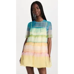 NWT Staud Sheer Organza Hyacinth Short Sleeve Tiered Mini Dress Multicolor Small
