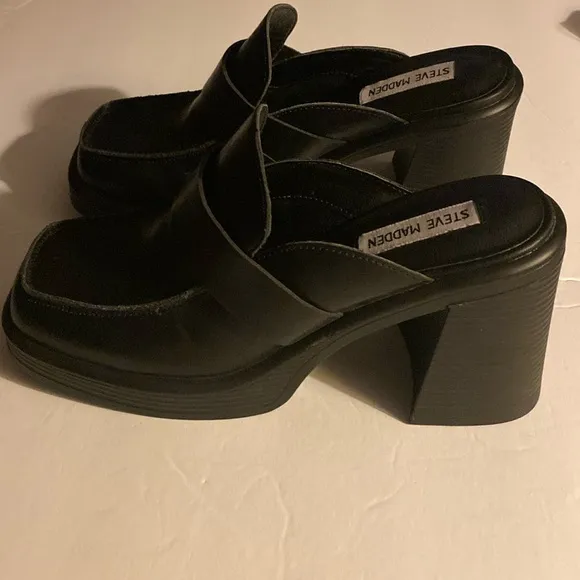 NWT Steve Madden Mules, Clogs, Platform, Neutral, Block Heel, 4”, Leather, Sz 9