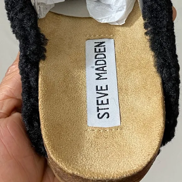 NWT Steve Madden Women’s Black Slip-On, Sherpa Mule, VESA ARCH Size 5.