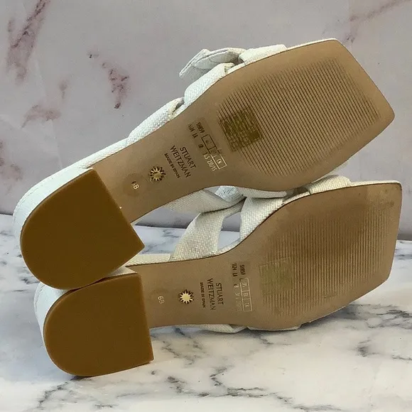 NWT Stuart Weitzman Slide White Block Heels, Size 6