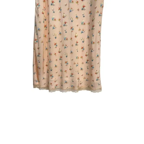 NWT Topshop Size 8 Floral Peach Midi Slip Skirt Lace Trim Size 100% Polyester