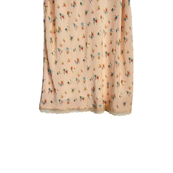 NWT Topshop Size 8 Floral Peach Midi Slip Skirt Lace Trim Size 100% Polyester