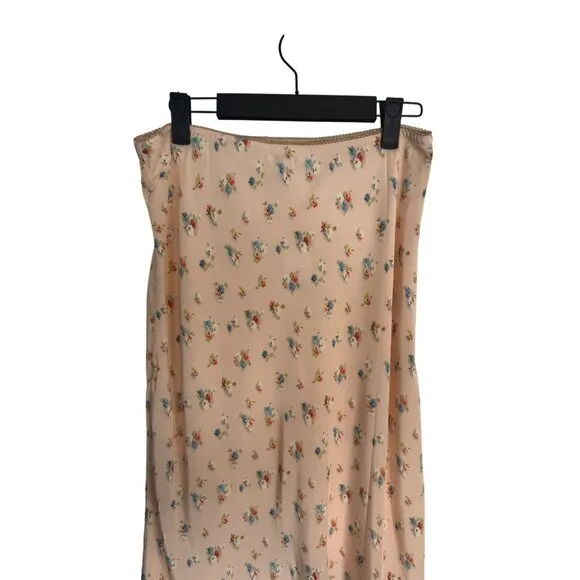 NWT Topshop Size 8 Floral Peach Midi Slip Skirt Lace Trim Size 100% Polyester