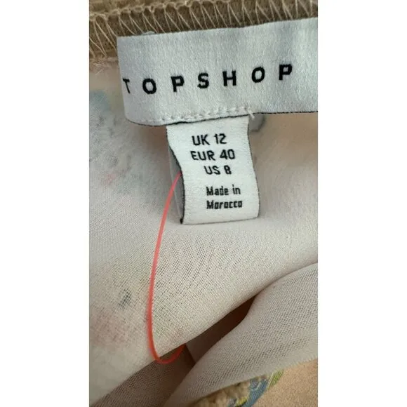 NWT Topshop Size 8 Floral Peach Midi Slip Skirt Lace Trim Size 100% Polyester