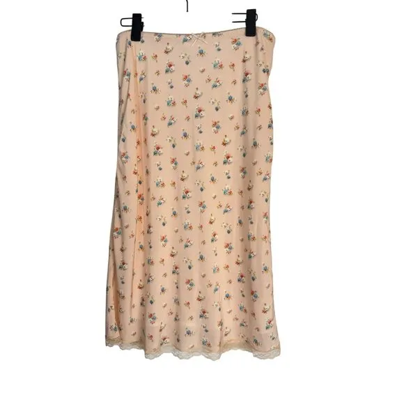 NWT Topshop Size 8 Floral Peach Midi Slip Skirt Lace Trim Size 100% Polyester