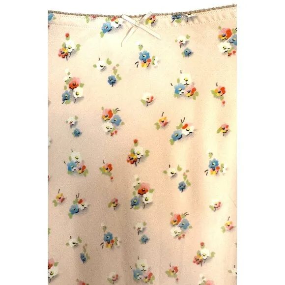 NWT Topshop Size 8 Floral Peach Midi Slip Skirt Lace Trim Size 100% Polyester