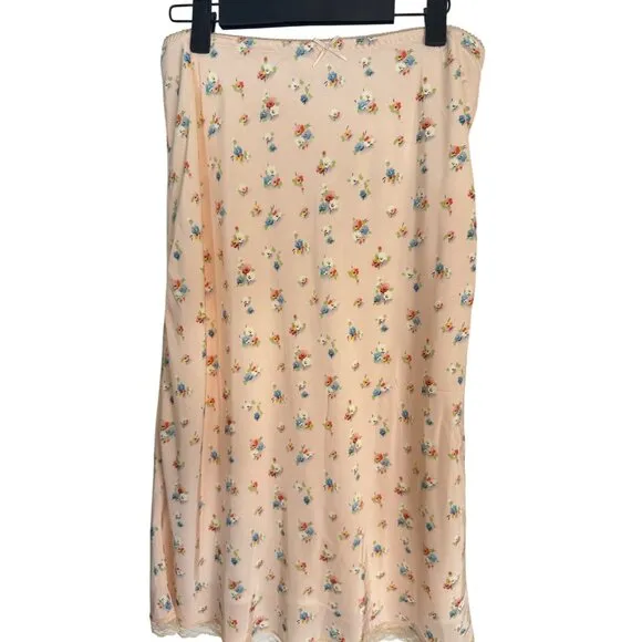 NWT Topshop Size 8 Floral Peach Midi Slip Skirt Lace Trim Size 100% Polyester