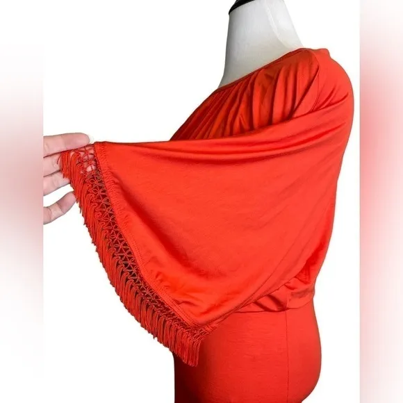 Nwt Trina Turk Bird of Paradise Dress Tiger Lily Orange Fringe Sleeve S
