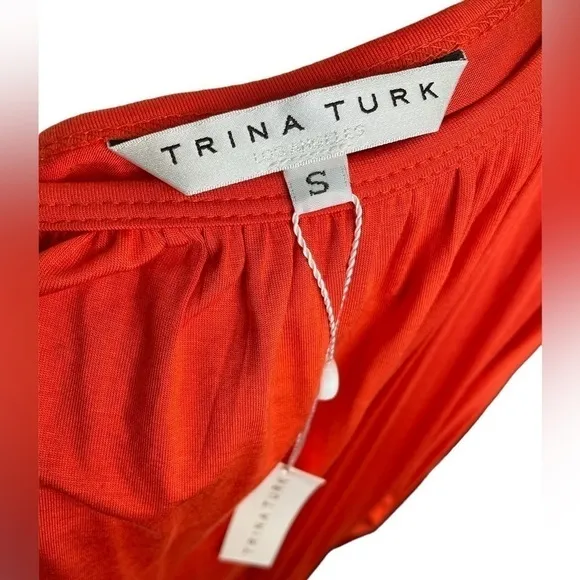 Nwt Trina Turk Bird of Paradise Dress Tiger Lily Orange Fringe Sleeve S