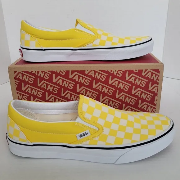 NWT Vans Classic Slip-On Checkerboard Yellow. Unisex Sizes Men's 9.5, Women's 11