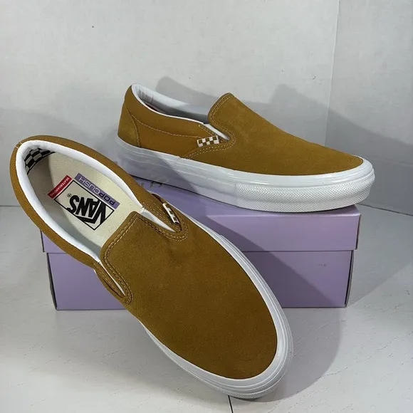 NWT Vans Skate Slip On in Wraped  Gold and White Men’s 9