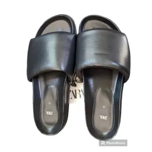 NWT Zara Black Padded Leather Flats SIZE 6.5