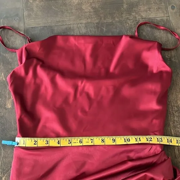 NWT HTZMO Satin Slip Dress Cowl Neck Ruched Bodycon MIDI Dress