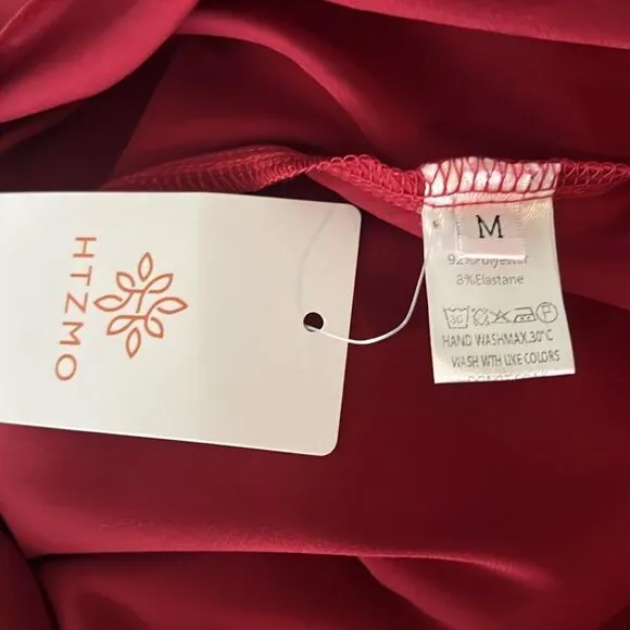 NWT HTZMO Satin Slip Dress Cowl Neck Ruched Bodycon MIDI Dress