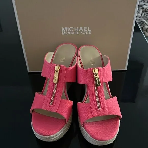 NWT Michael Kors espadrille platform wedge sandals pink 7.5