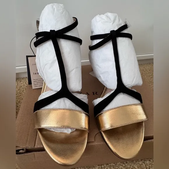 NWT🌟ZARA T-Strap, Strappy Block Heels, Size 8M