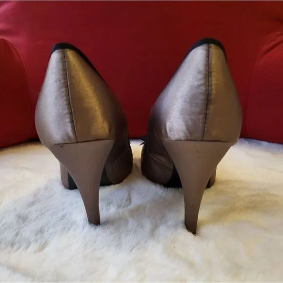 NWT Zara grey metallic peep toe heels