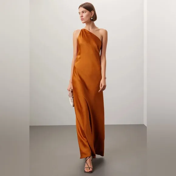 Obando Collective x RTR One Shoulder Orange Cooper Gown Size 6