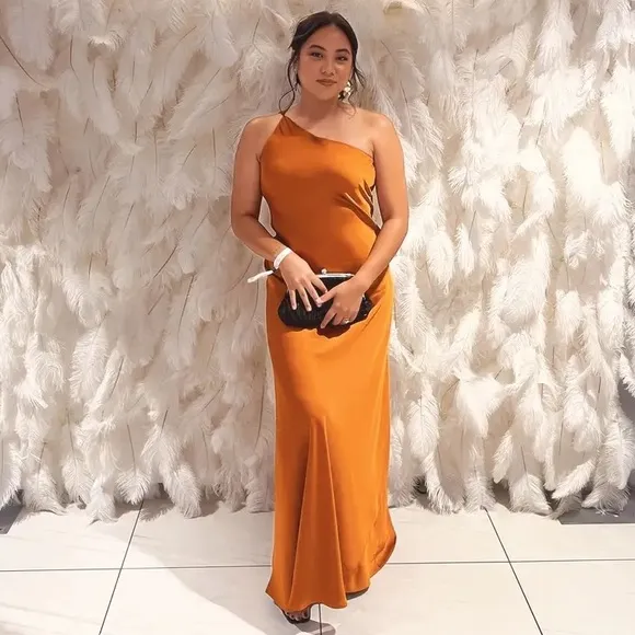 Obando Collective x RTR One Shoulder Orange Cooper Gown Size 6