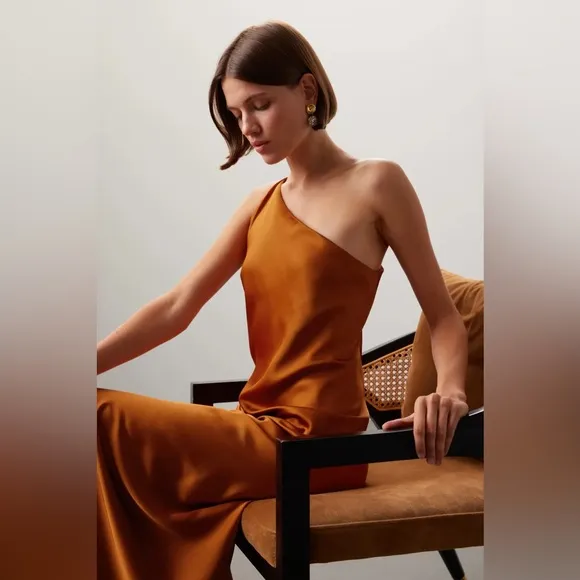 Obando Collective x RTR One Shoulder Orange Cooper Gown Size 6