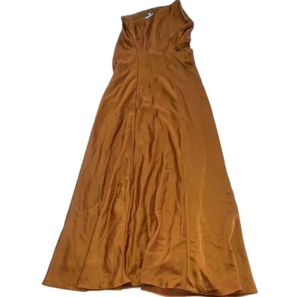 Obando Dress Womens 0 Orange Satin One Shoulder Slip Gown Cocktail Party