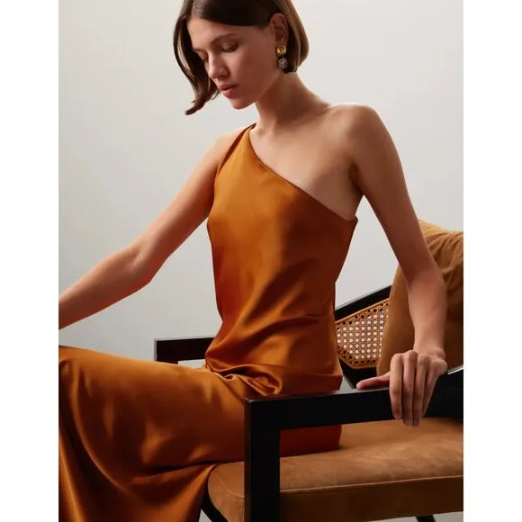 Obando Dress Womens 0 Orange Satin One Shoulder Slip Gown Cocktail Party