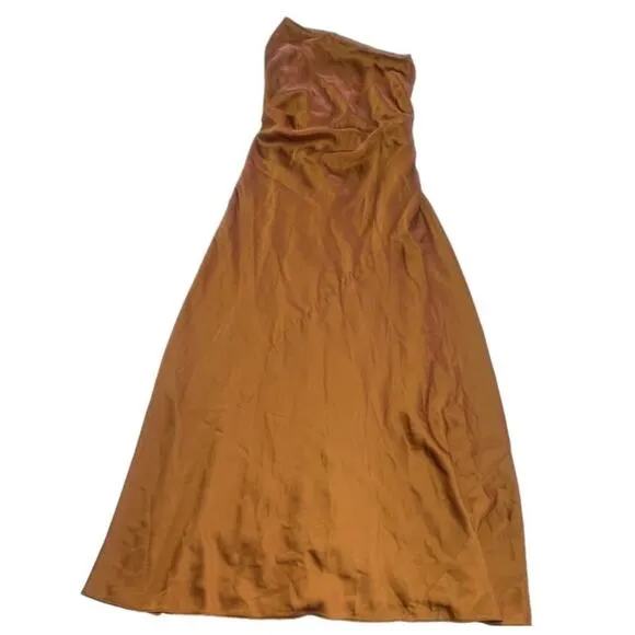 Obando Dress Womens 0 Orange Satin One Shoulder Slip Gown Cocktail Party