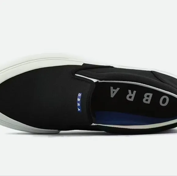 Obra 240 Canvas Slip-on Wrap-Toe Sneakers in Black/White/OBRA Blue