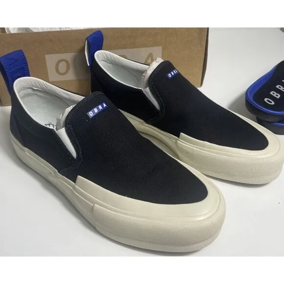 OBRA Terra Canvas Slip-on Wrap-Toe Black/Off White Sneakers Mens US 10.5 NEW