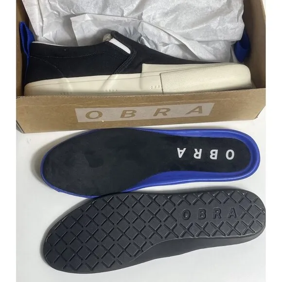 OBRA Terra Canvas Slip-on Wrap-Toe Black/Off White Sneakers Mens US 10.5 NEW