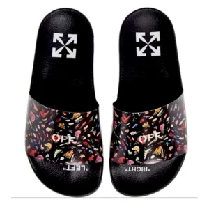 Off-White Floral Logo Black Background Slides 7 NWOT