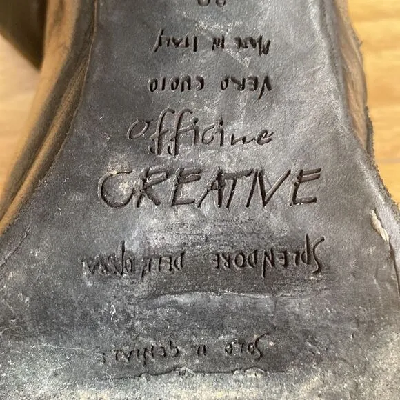 OFFICINE Creative sz 36 black leather open toe heels handmade Italy since 1856