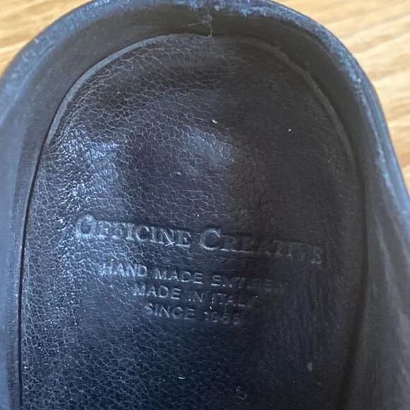 OFFICINE Creative sz 36 black leather open toe heels handmade Italy since 1856