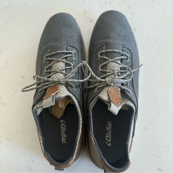 OluKai Gray Nanea Li Fabric Lace Up Low Top Casual Sneakers Mens 13 EUC