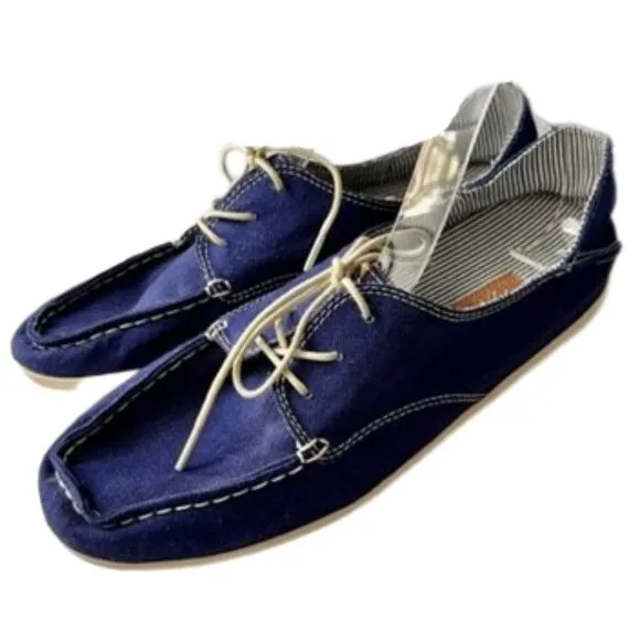 Olukai Heleuma Hand Stitched Canvas Flats/Slides - Bright Blue - 8