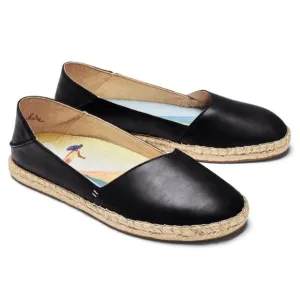 Olukai Kaula Pa'a 'Ili Leather Slip On Espadrille Flat Black 7.5