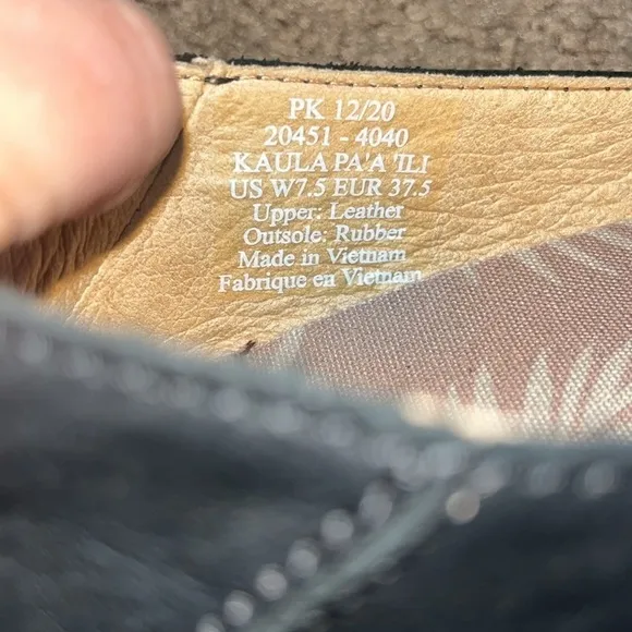 Olukai Kaula Pa'a 'Ili Leather Slip On Espadrille Flat Black 7.5