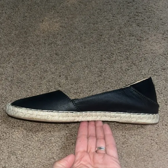 Olukai Kaula Pa'a 'Ili Leather Slip On Espadrille Flat Black 7.5
