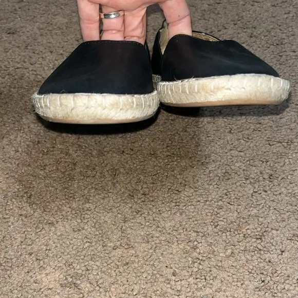 Olukai Kaula Pa'a 'Ili Leather Slip On Espadrille Flat Black 7.5